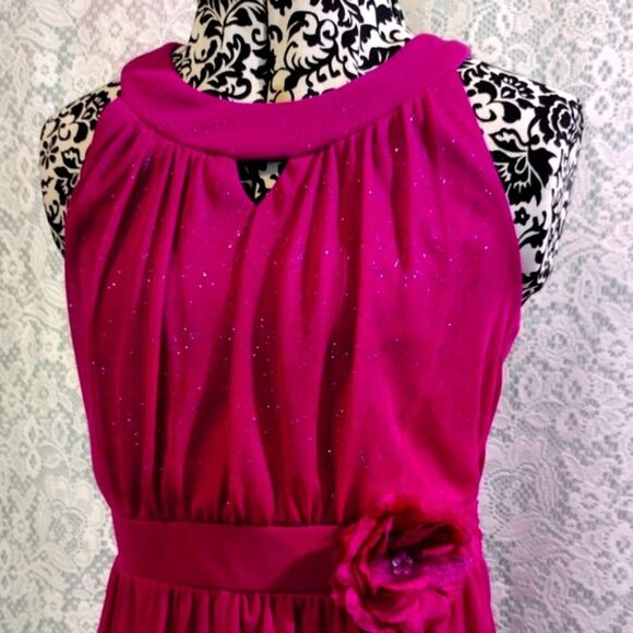 Purple Party sparkly glitter dress rosette Girl's 12 swoop back hemline - Picture 5 of 8